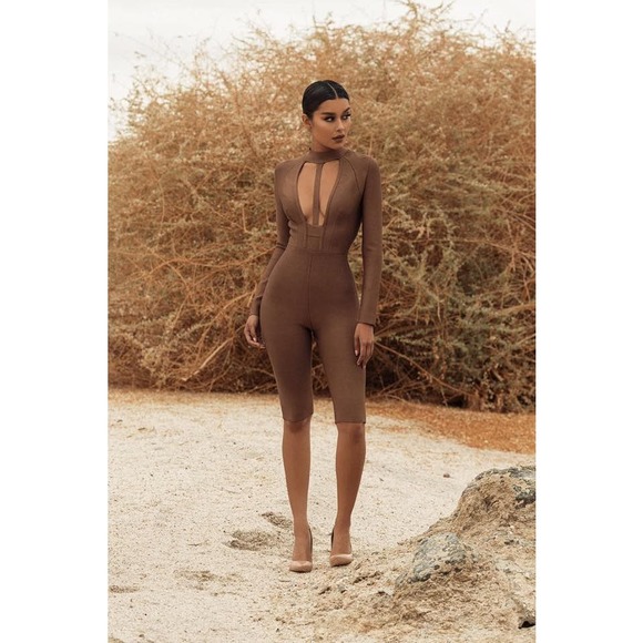 House of CB Pants - ($10) House of CB Comelle Brown Bandage Jumpsuit